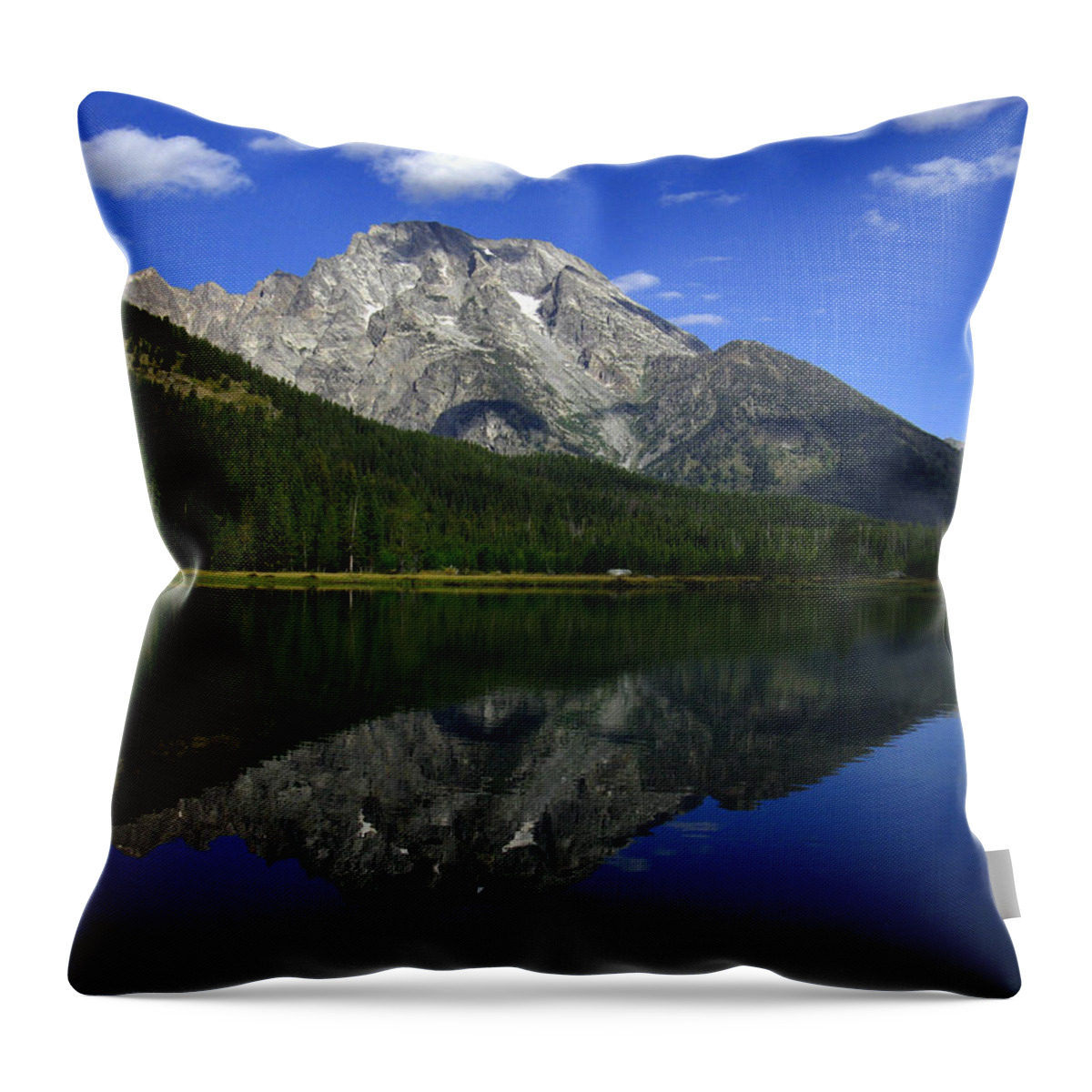Mount Moran Throw Pillow featuring the photograph Mount Moran and String Lake by Raymond Salani III