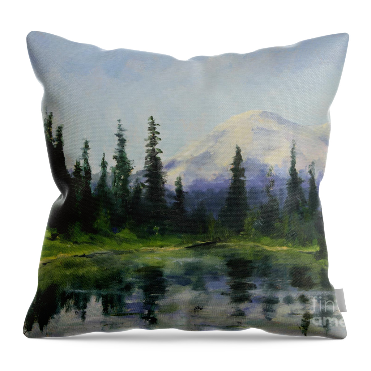 Mountains Throw Pillow featuring the painting Picnic by the Lake by Maria Hunt