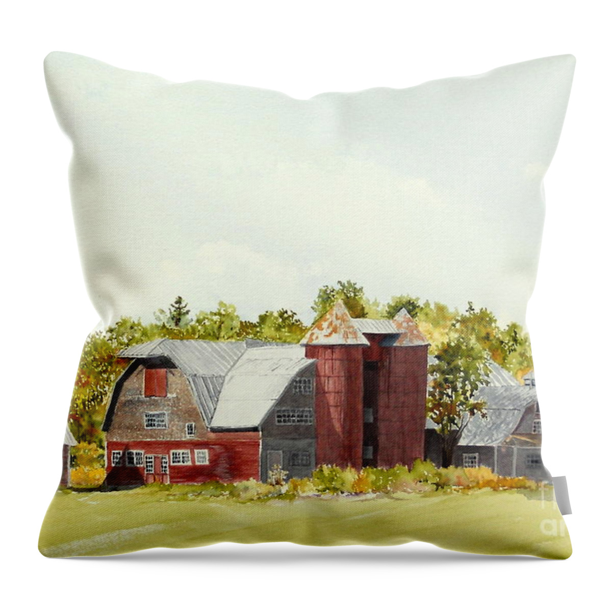 Barn Throw Pillow featuring the painting Mount Victoria Farm by Jackie Mueller-Jones