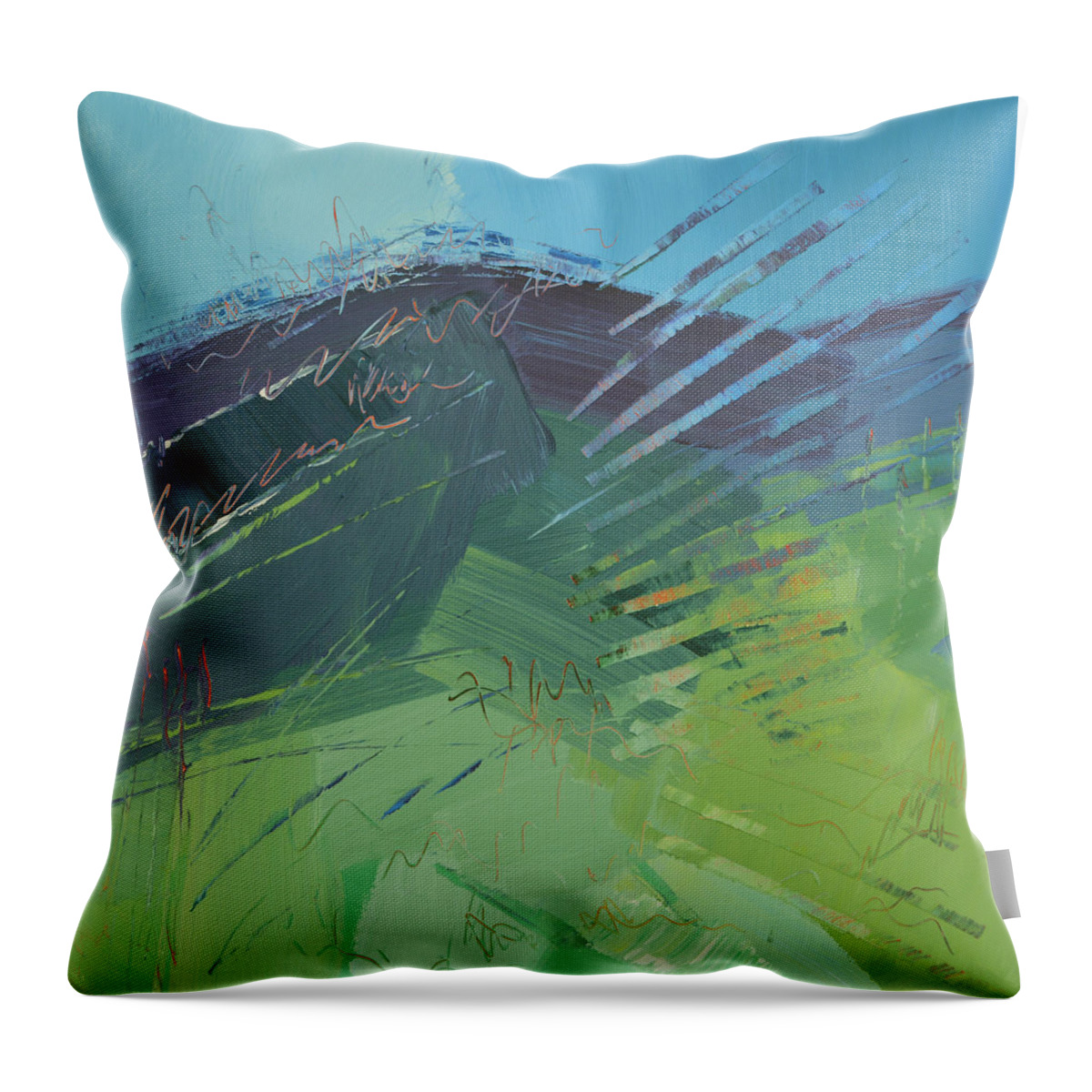 Mountain Throw Pillow featuring the painting Mountain High by Linda Bailey
