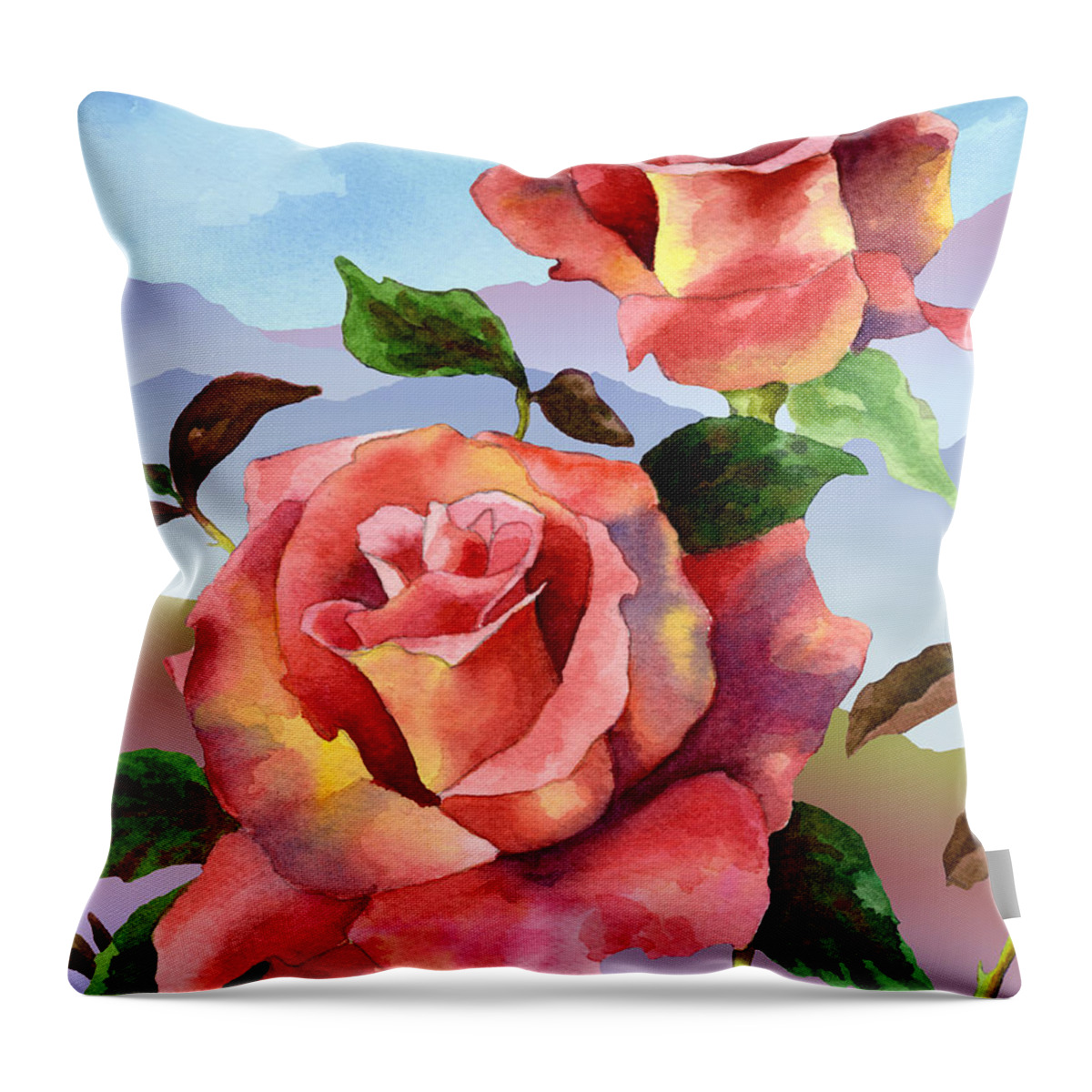 Pink Roses Painting Throw Pillow featuring the painting Mountain Roses by Anne Gifford