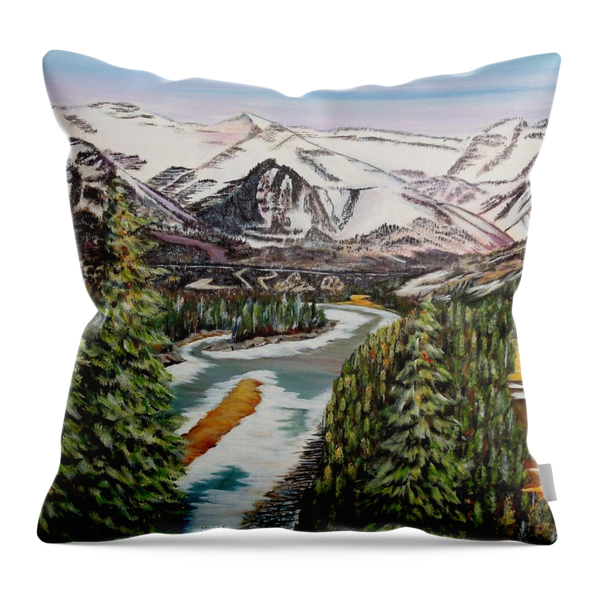 Fairmount Banff Springs Golf Course Throw Pillow featuring the painting Mountain Spring - Banff Springs by Marilyn McNish