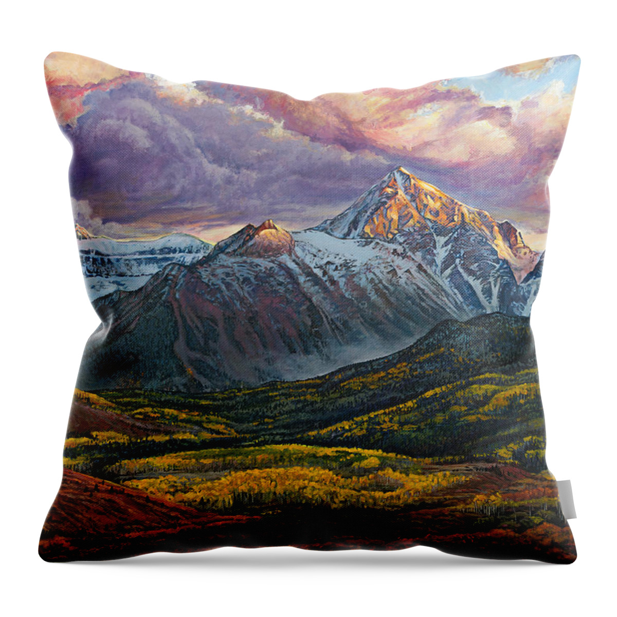 Sneffels Throw Pillow featuring the painting Mt. Sneffels by Aaron Spong