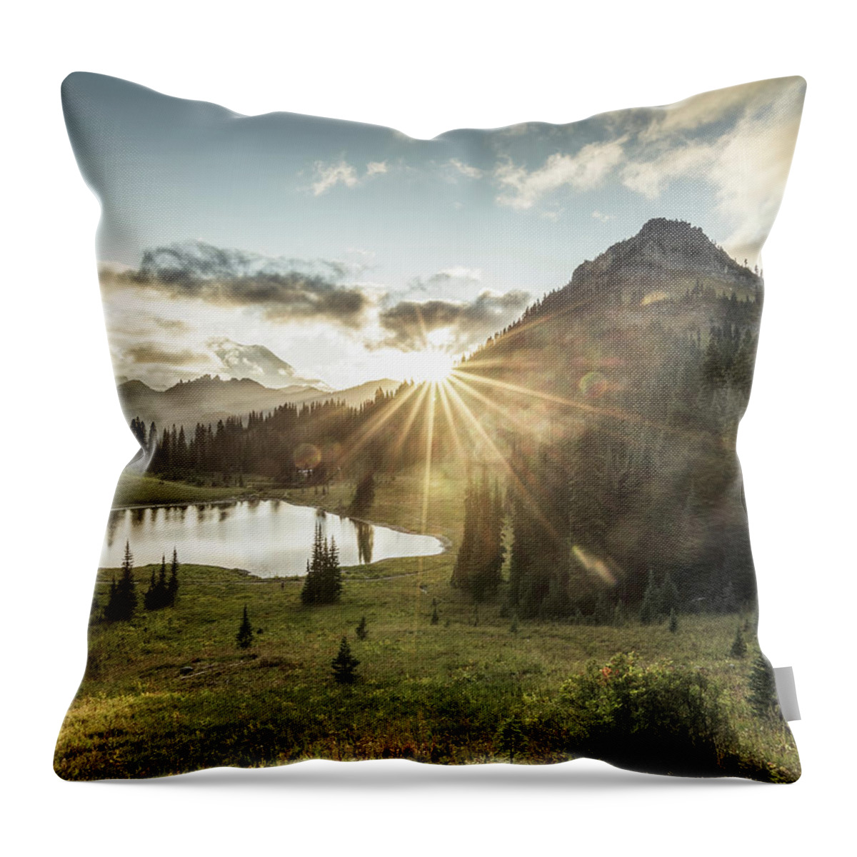 Scenics Throw Pillow featuring the photograph Mt.rainier In Sunset by Chinaface