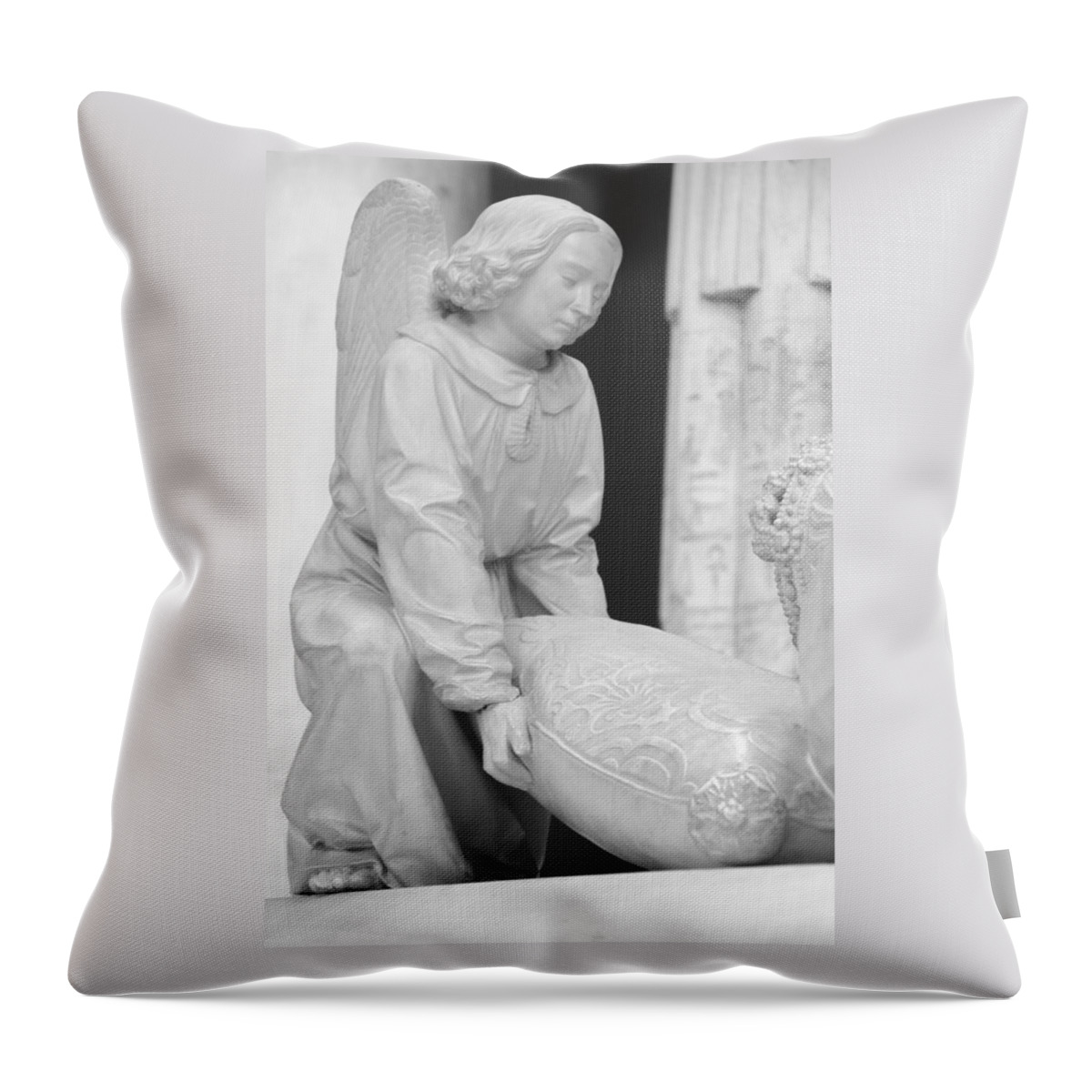 Angel Throw Pillow featuring the photograph Angel with stone pillow Pittsburgh Museum by Valerie Collins