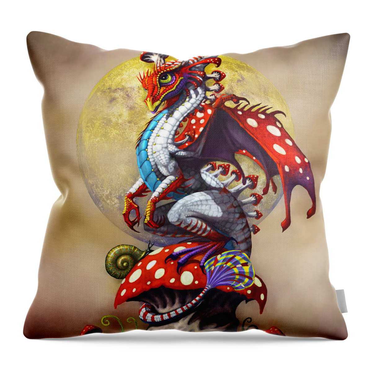 Dragon Throw Pillow featuring the digital art Mushroom Dragon by Stanley Morrison