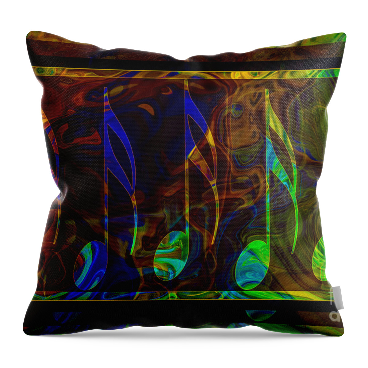 Music Notes Throw Pillow featuring the digital art Music is Magical Abstract Healing Art by Omaste Witkowski