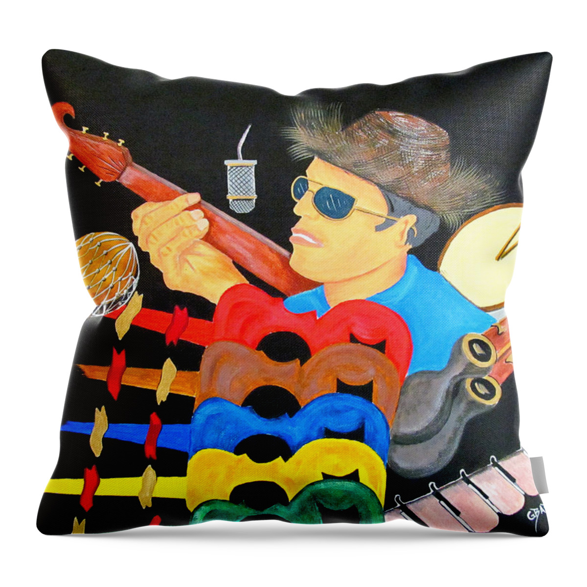 Music Throw Pillow featuring the painting Musical Man by Gloria E Barreto-Rodriguez