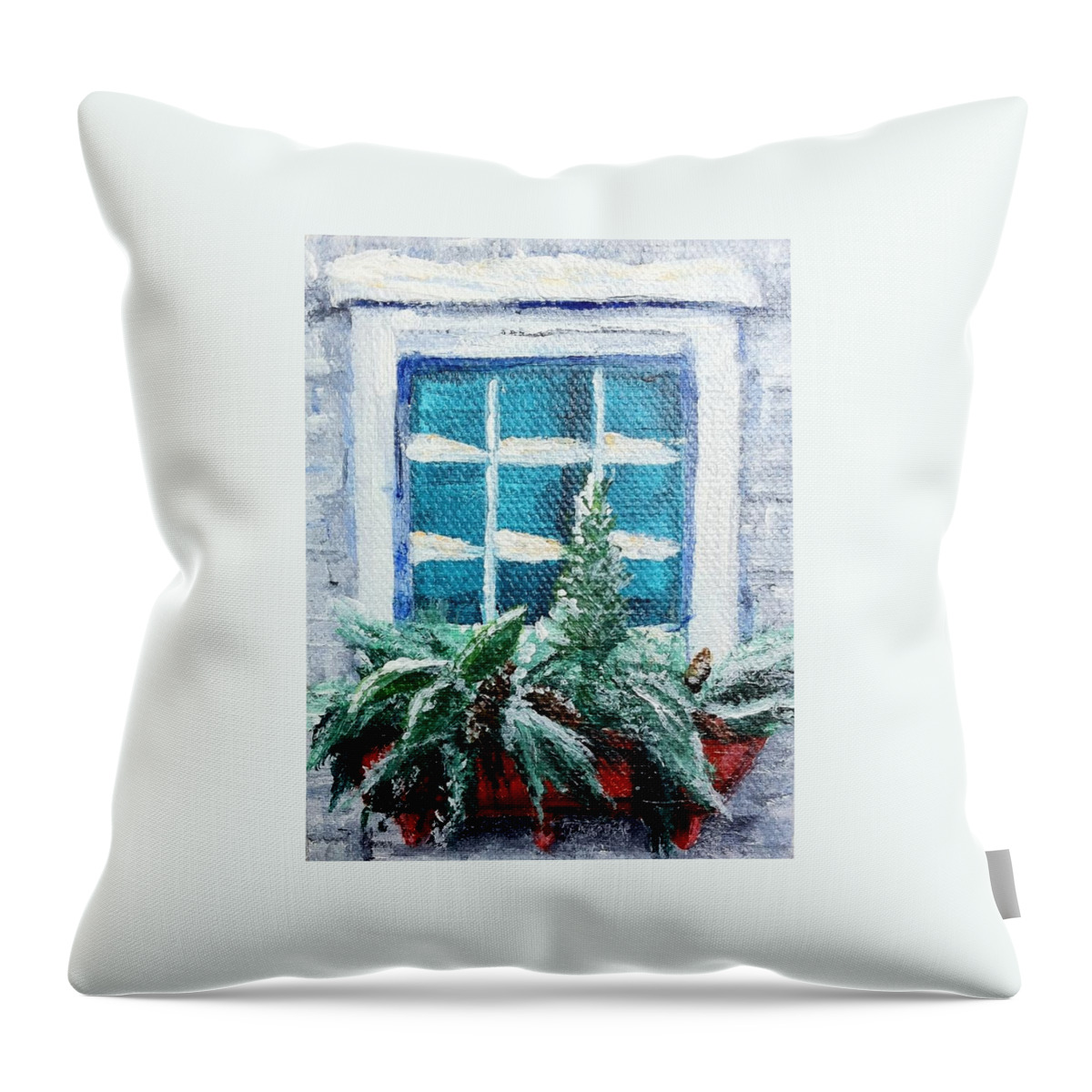 Christmas Window Throw Pillow featuring the painting My Christmas Window by Deborah Naves