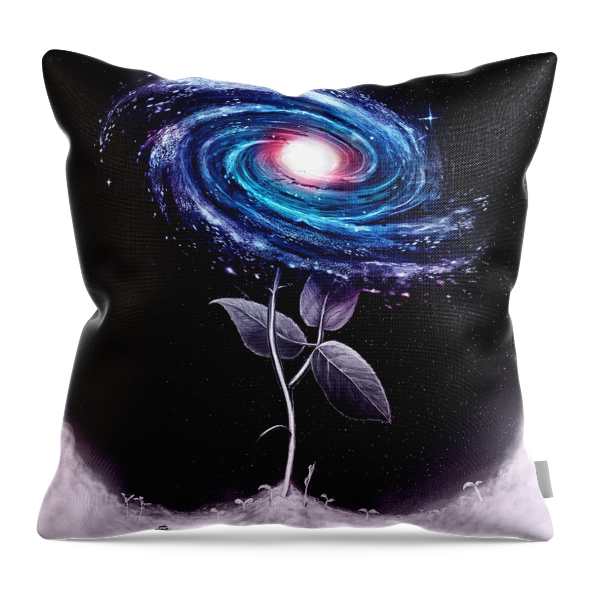 Galaxy Throw Pillow featuring the digital art My Little Flower by Nicebleed 
