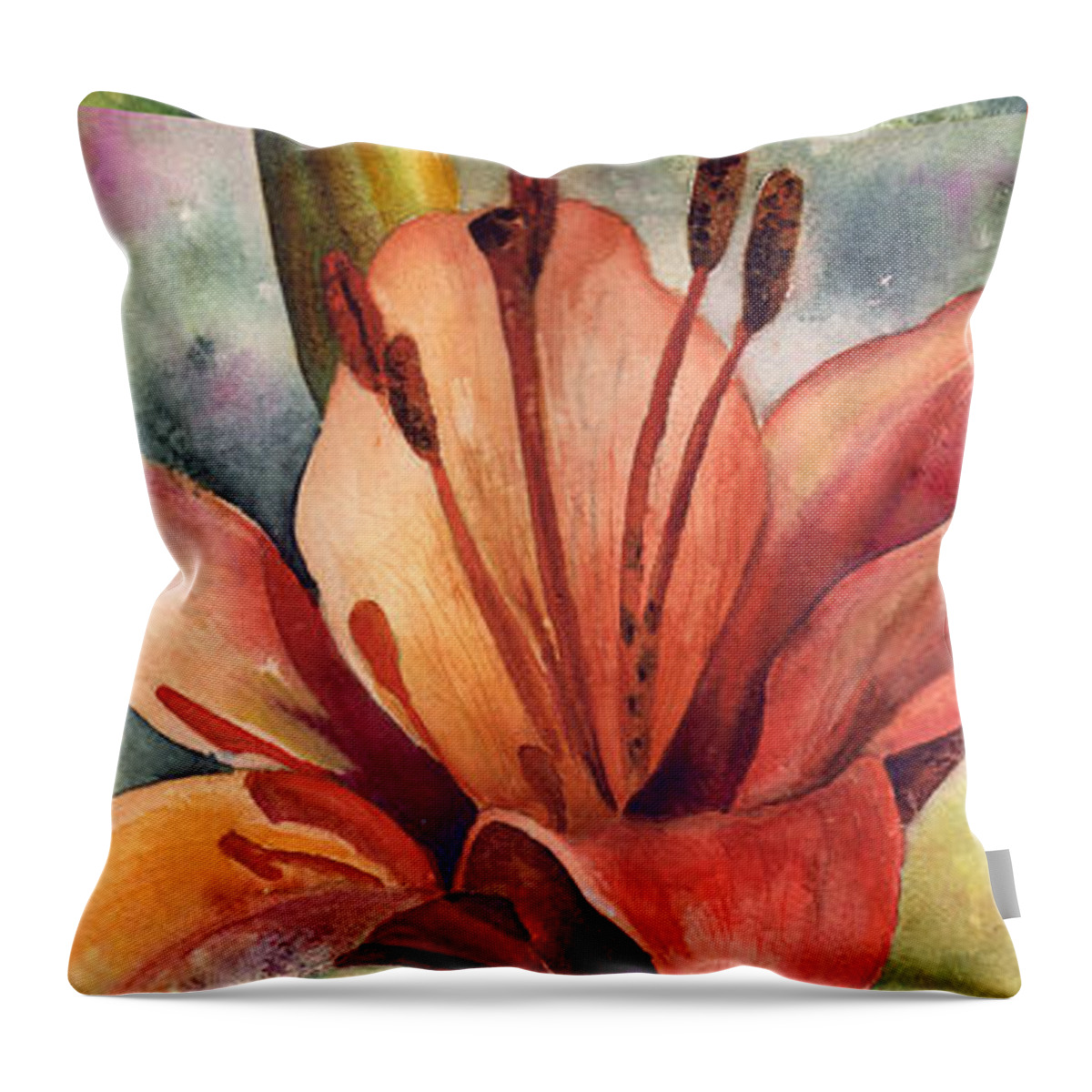 Lily Painting Throw Pillow featuring the painting My Three Lilies by Anne Gifford