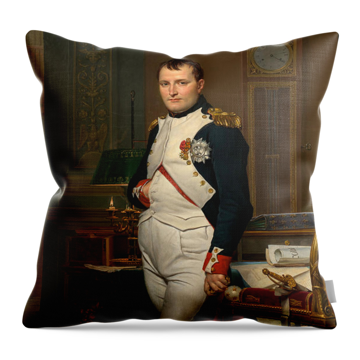 Napoleon Throw Pillow featuring the painting Emperor Napoleon in His Study at the Tuileries by War Is Hell Store