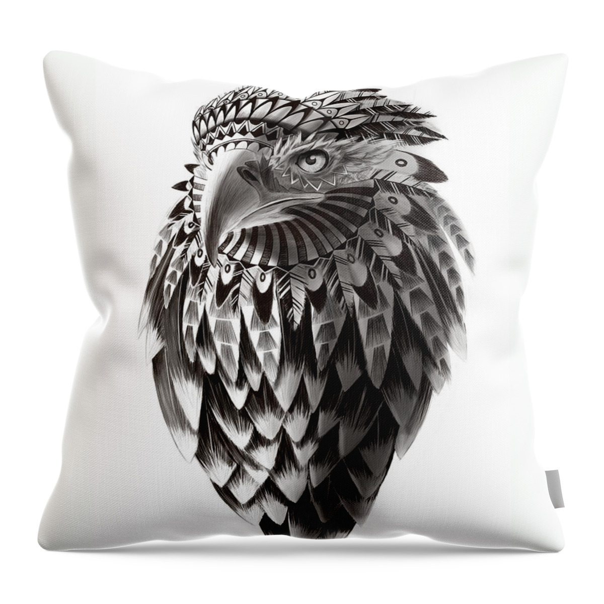 Eagle Drawing Throw Pillow featuring the painting Native American Shaman Eagle by Sassan Filsoof