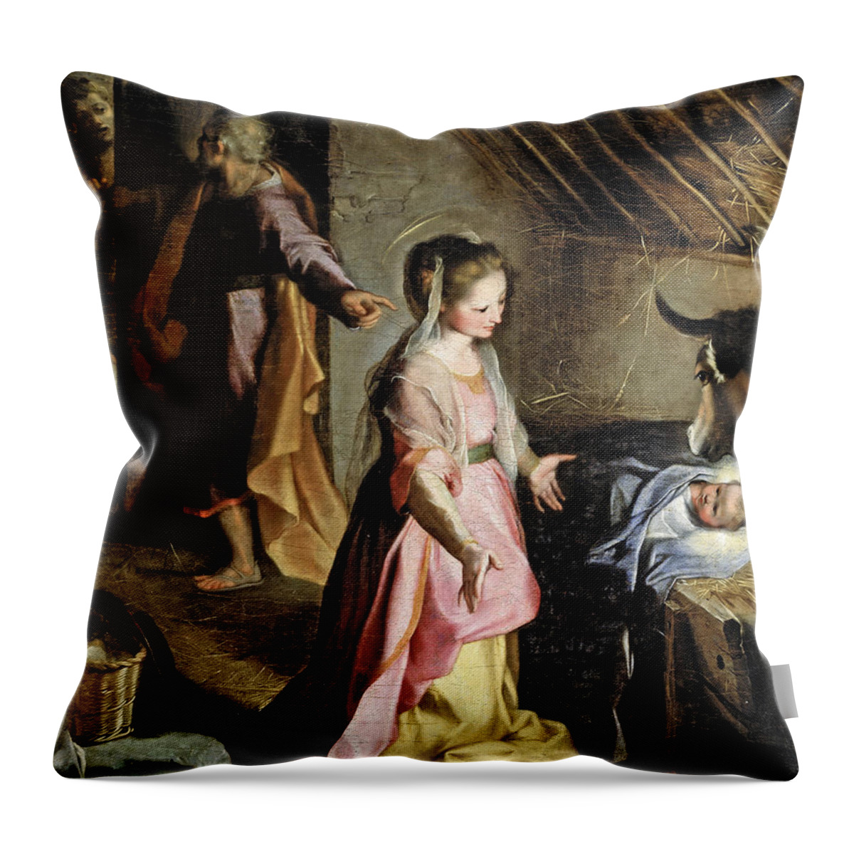 Federico Barocci Throw Pillow featuring the painting Nativity by Federico Barocci