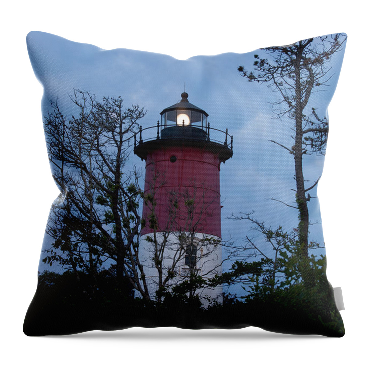 Cape Cod Landscape Photography Throw Pillow featuring the photograph Nauset Lighthouse amid the scrub pines by Jeff Folger