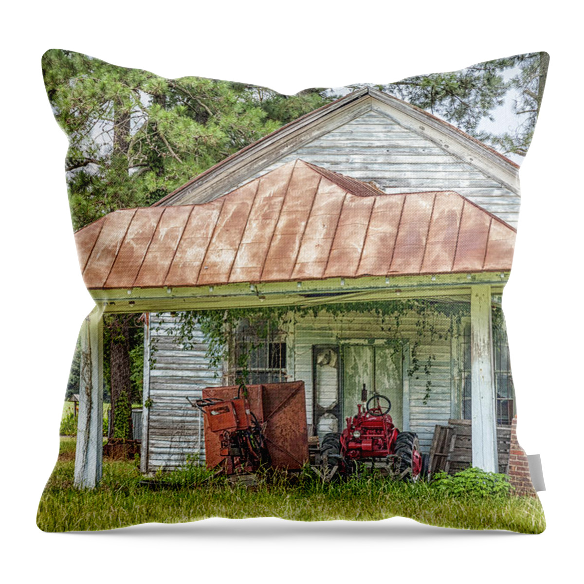Abandoned Throw Pillow featuring the photograph N.C. Tractor Shed - Photography by Jo Ann Tomaselli by Jo Ann Tomaselli