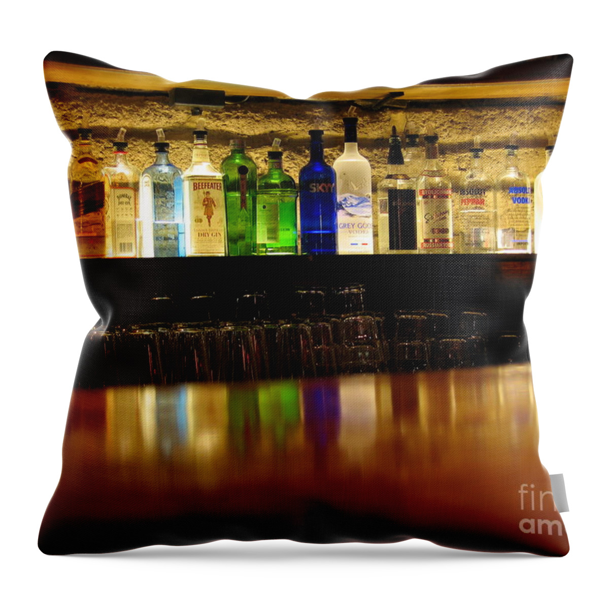 Bar Throw Pillow featuring the photograph Nepenthe's Bottles by James B Toy