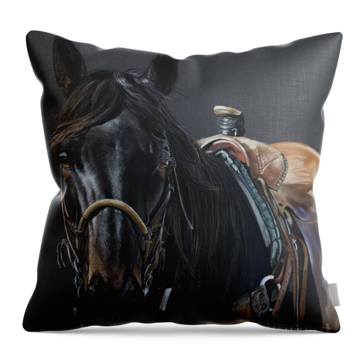 Equine Throw Pillow featuring the pastel New Guy on the Job by Joni Beinborn