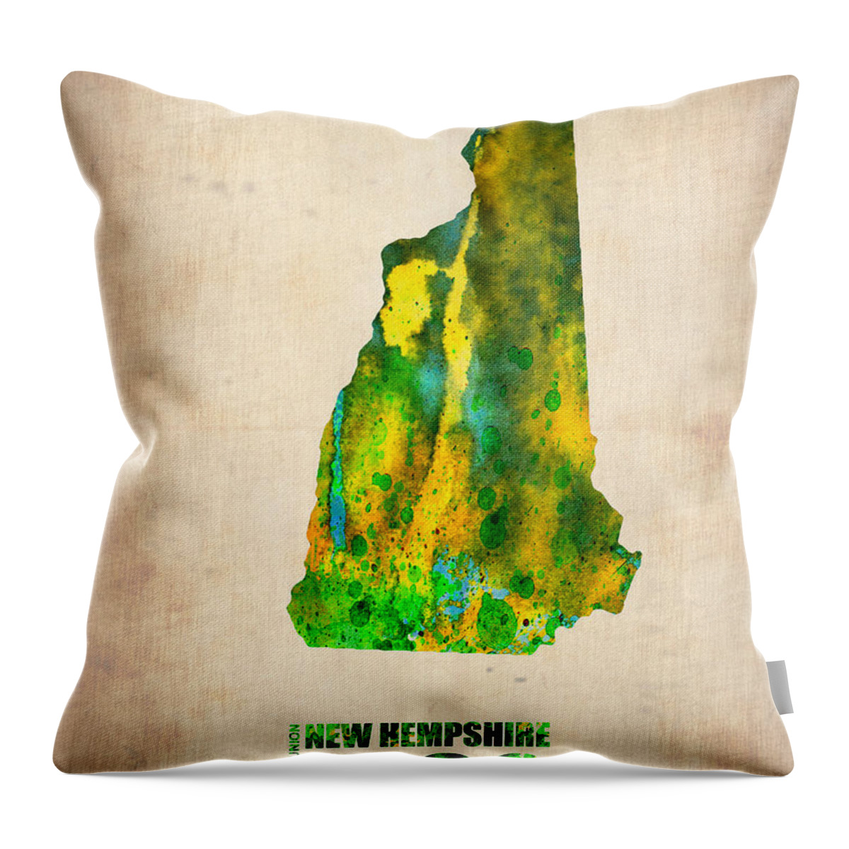 New Hampshire Throw Pillow featuring the painting New Hampshire Watercolor Map by Naxart Studio