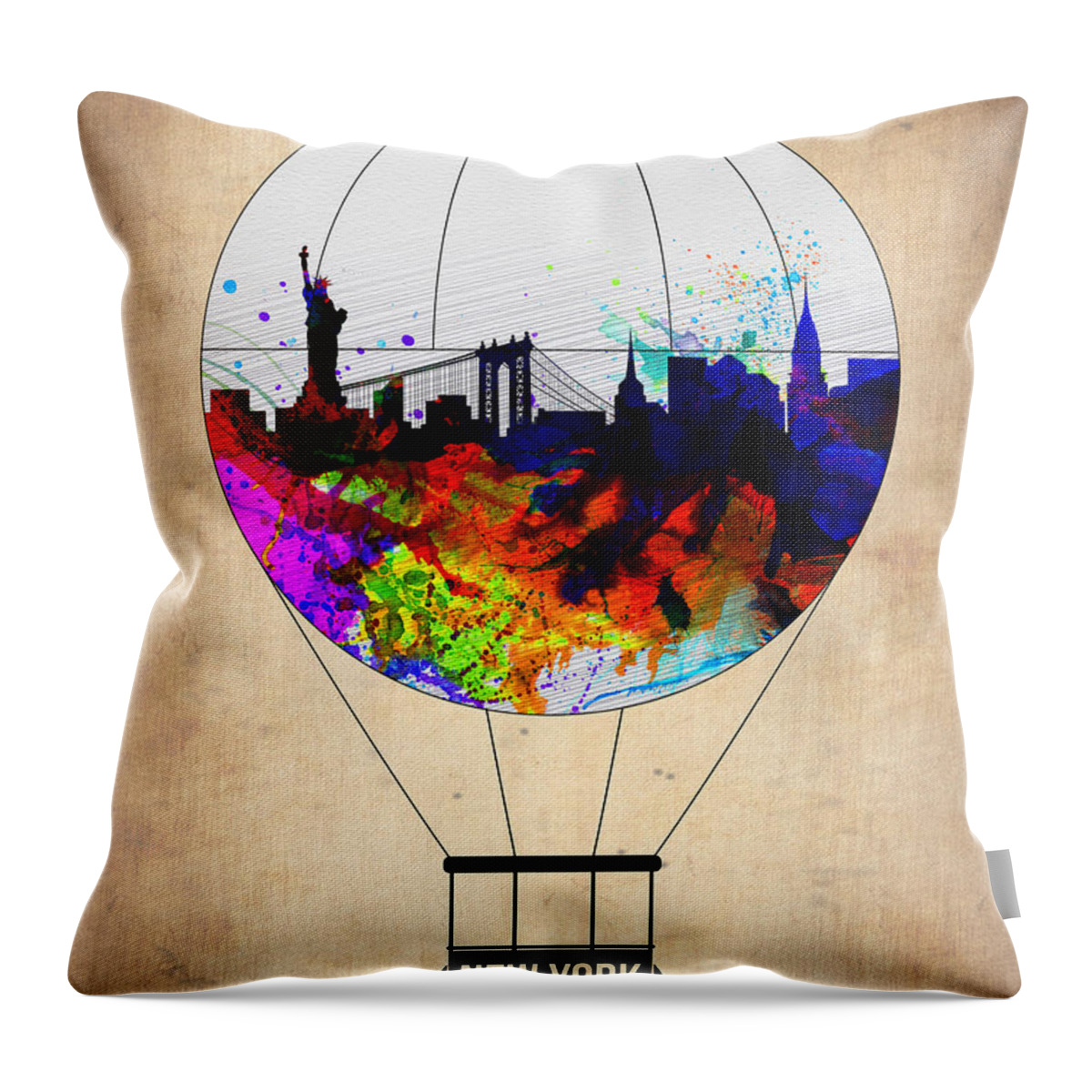New York Throw Pillow featuring the painting New York Air Balloon by Naxart Studio