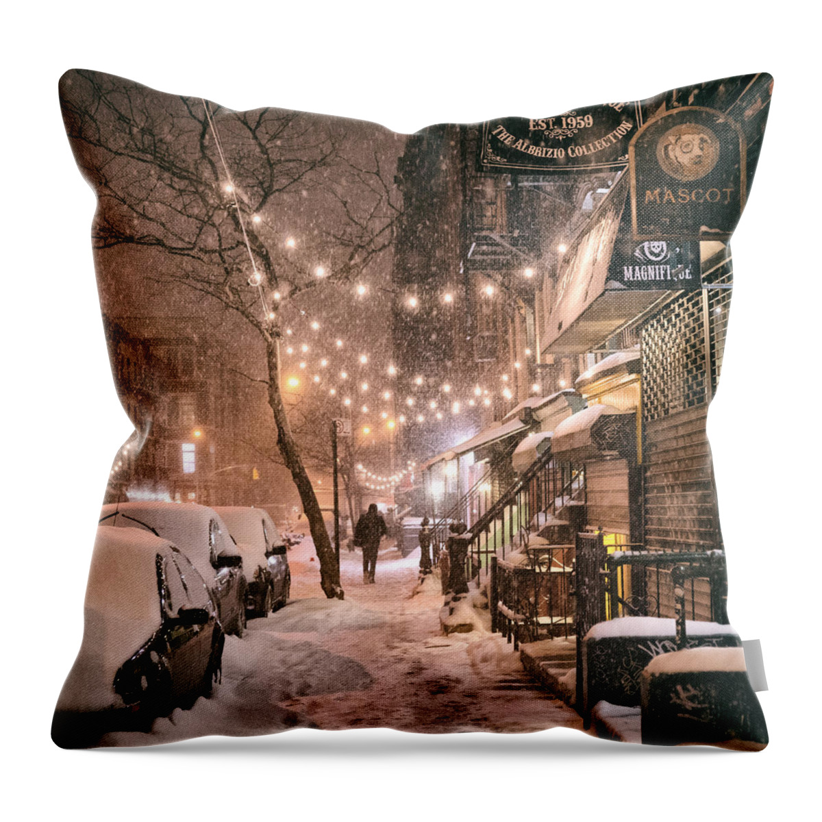 Nyc Throw Pillow featuring the photograph New York City - Winter Snow Scene - East Village by Vivienne Gucwa