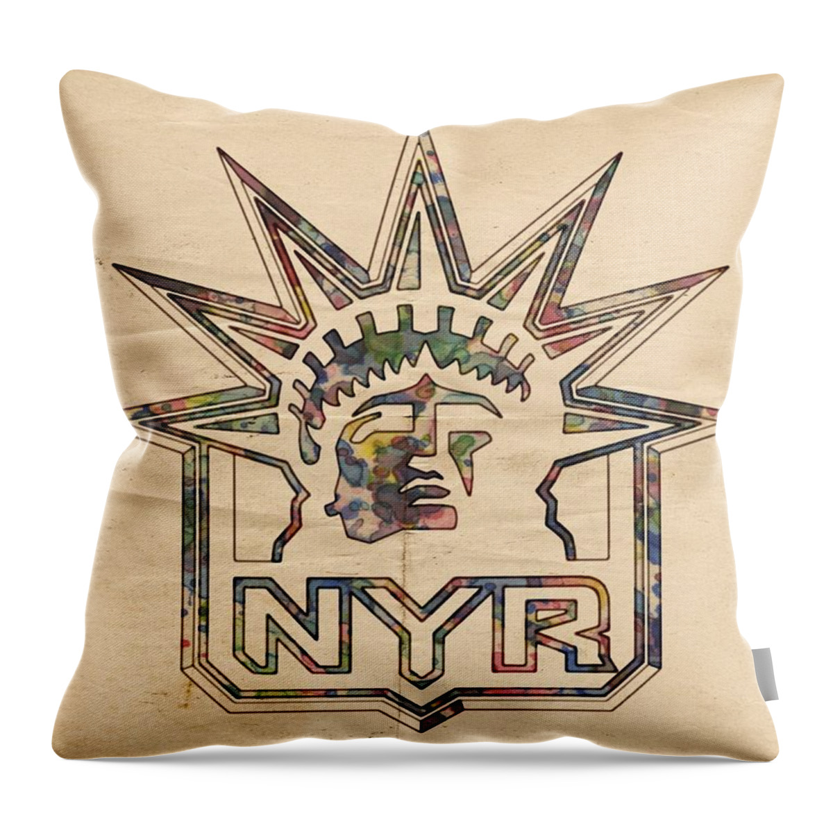 New York Rangers Throw Pillow featuring the painting New York Rangers Vintage Poster by Florian Rodarte