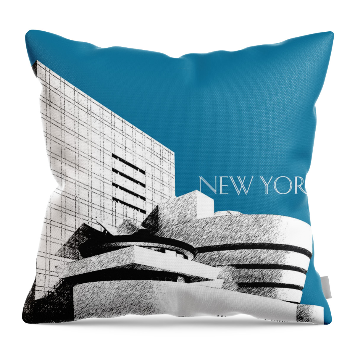 Architecture Throw Pillow featuring the digital art New York Skyline Guggenheim Art Museum - Steel Blue by DB Artist