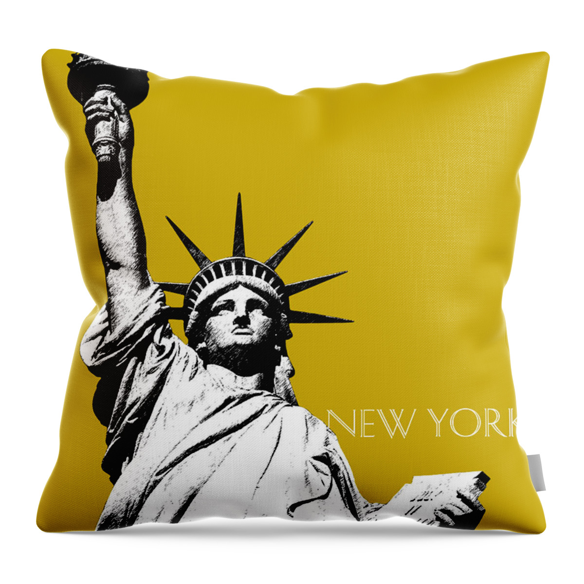 Architecture Throw Pillow featuring the digital art New York Skyline Statue of Liberty - Gold by DB Artist