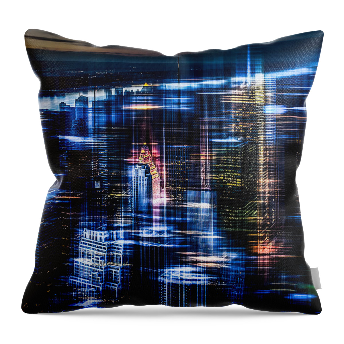 Nyc Throw Pillow featuring the photograph New York - the night awakes - blue I by Hannes Cmarits