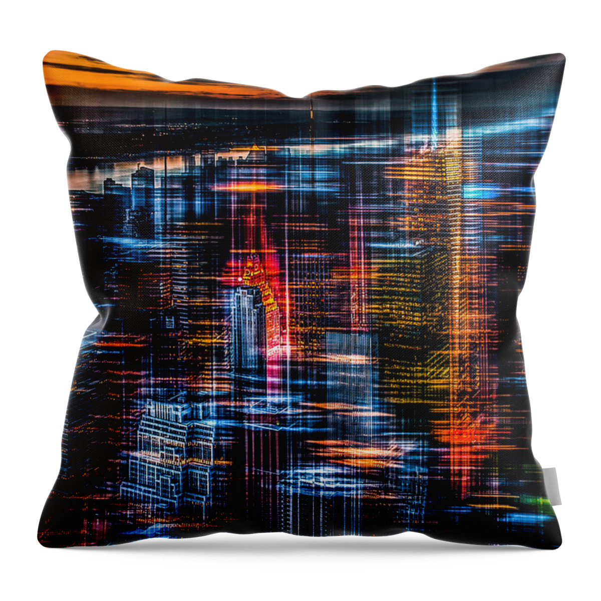 Nyc Throw Pillow featuring the photograph New York- the night awakes - orange by Hannes Cmarits