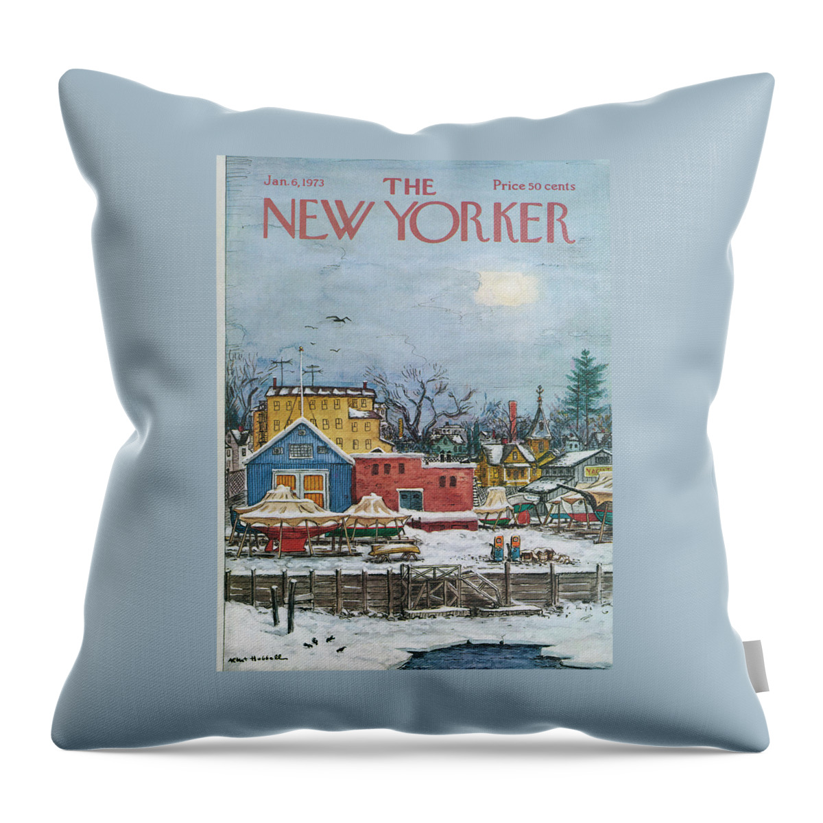 New Yorker January 6th, 1973 Throw Pillow