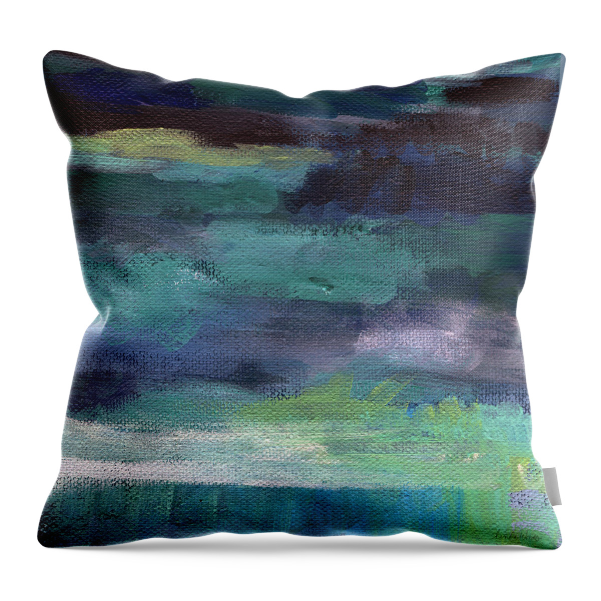 Abstract Painting Throw Pillow featuring the painting Night Swim- abstract art by Linda Woods