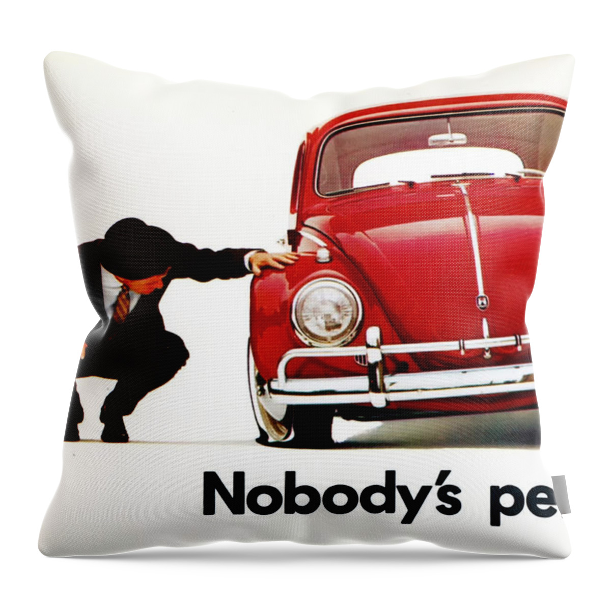 Nobodys Perfect Throw Pillow featuring the digital art Nobodys Perfect - Volkswagen Beetle Ad by Georgia Fowler