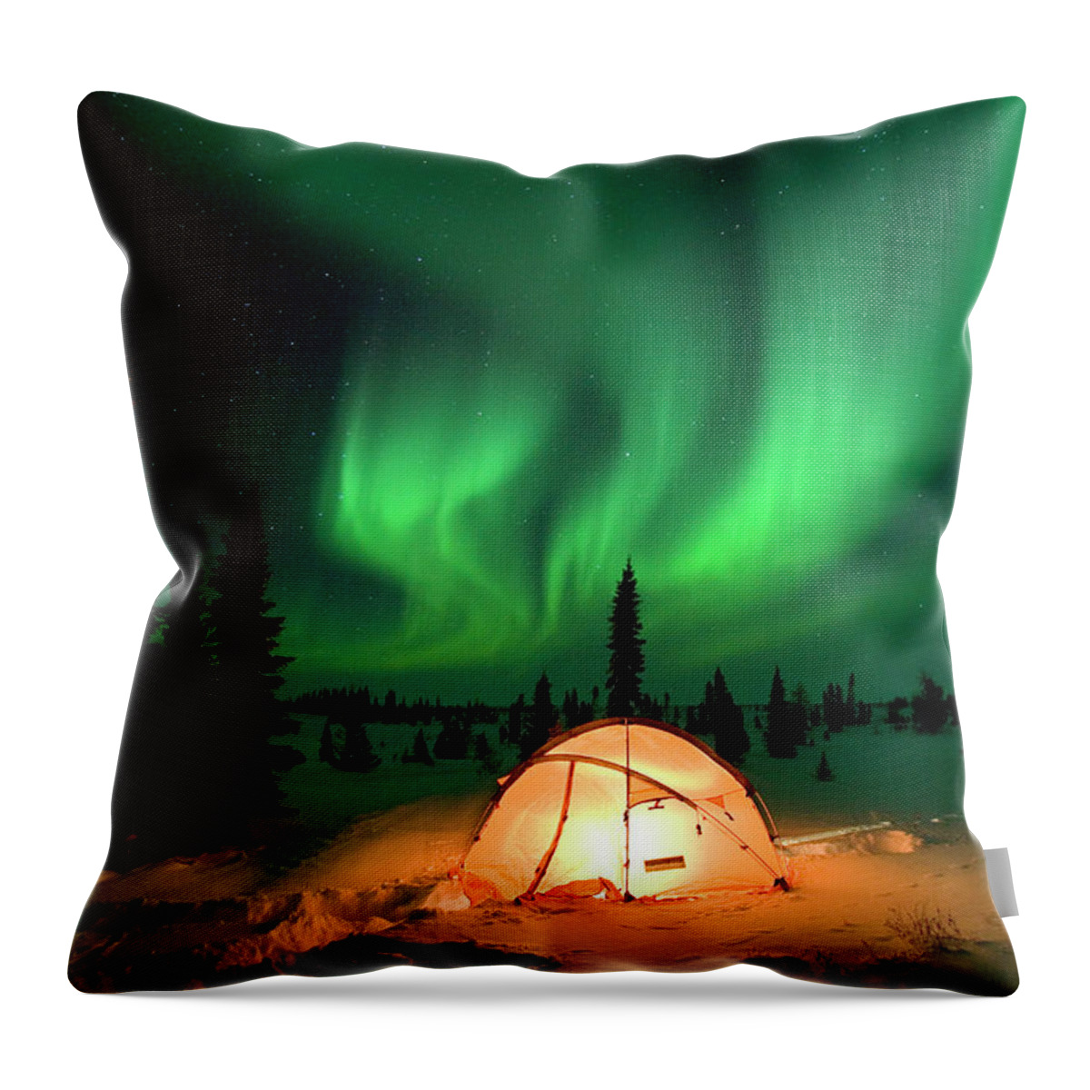 00600969 Throw Pillow featuring the photograph Northern Lights Over Tent by Matthias Breiter