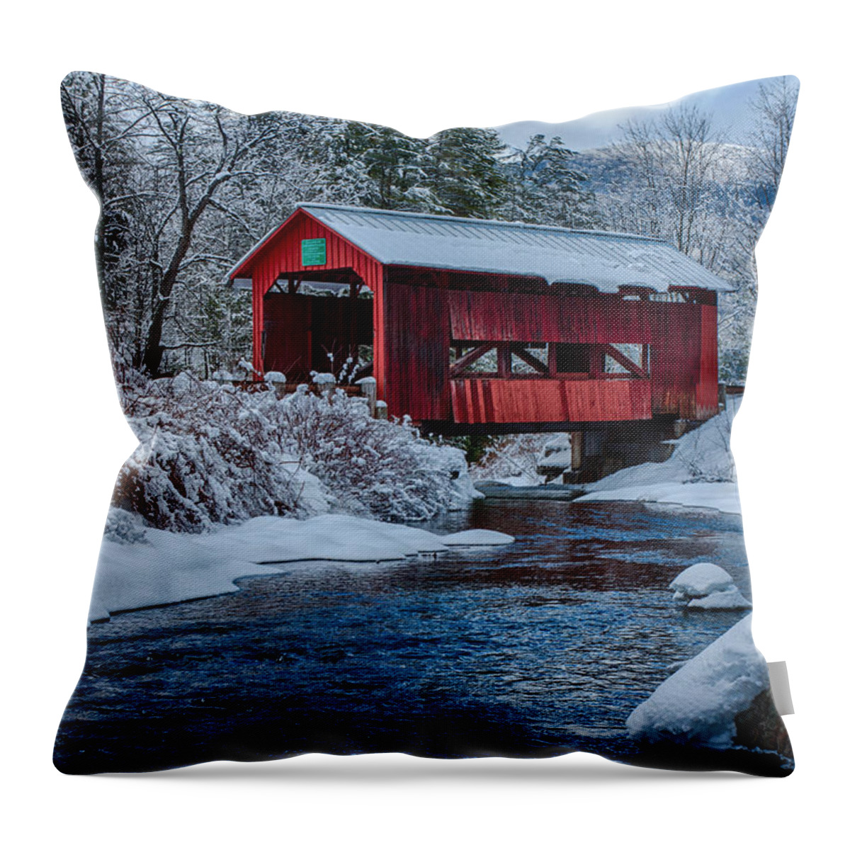 Covered Bridge Throw Pillow featuring the photograph Northfield Vermont covered bridge by Jeff Folger