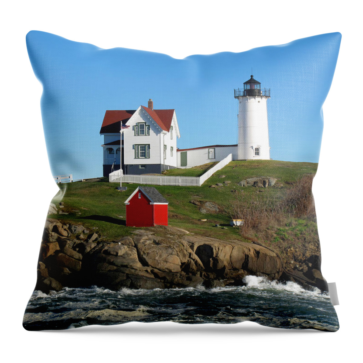 Seascape Throw Pillow featuring the photograph Nubble Lighthouse One by Barbara McDevitt