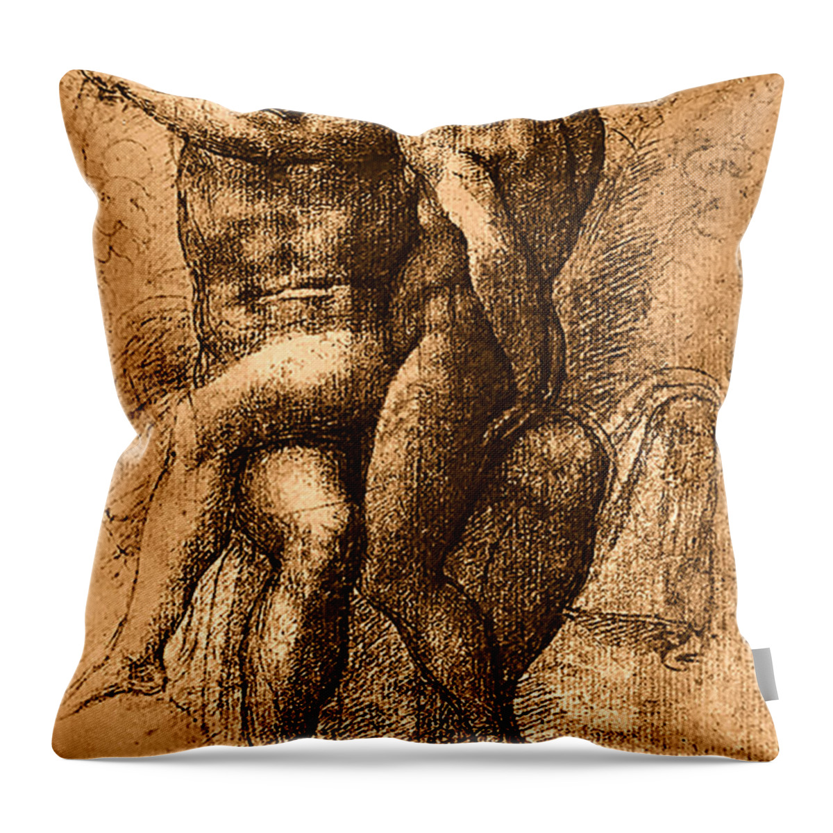 Nude Study Number One Throw Pillow featuring the painting Nude Study Number One by Michelangelo Buonarroti
