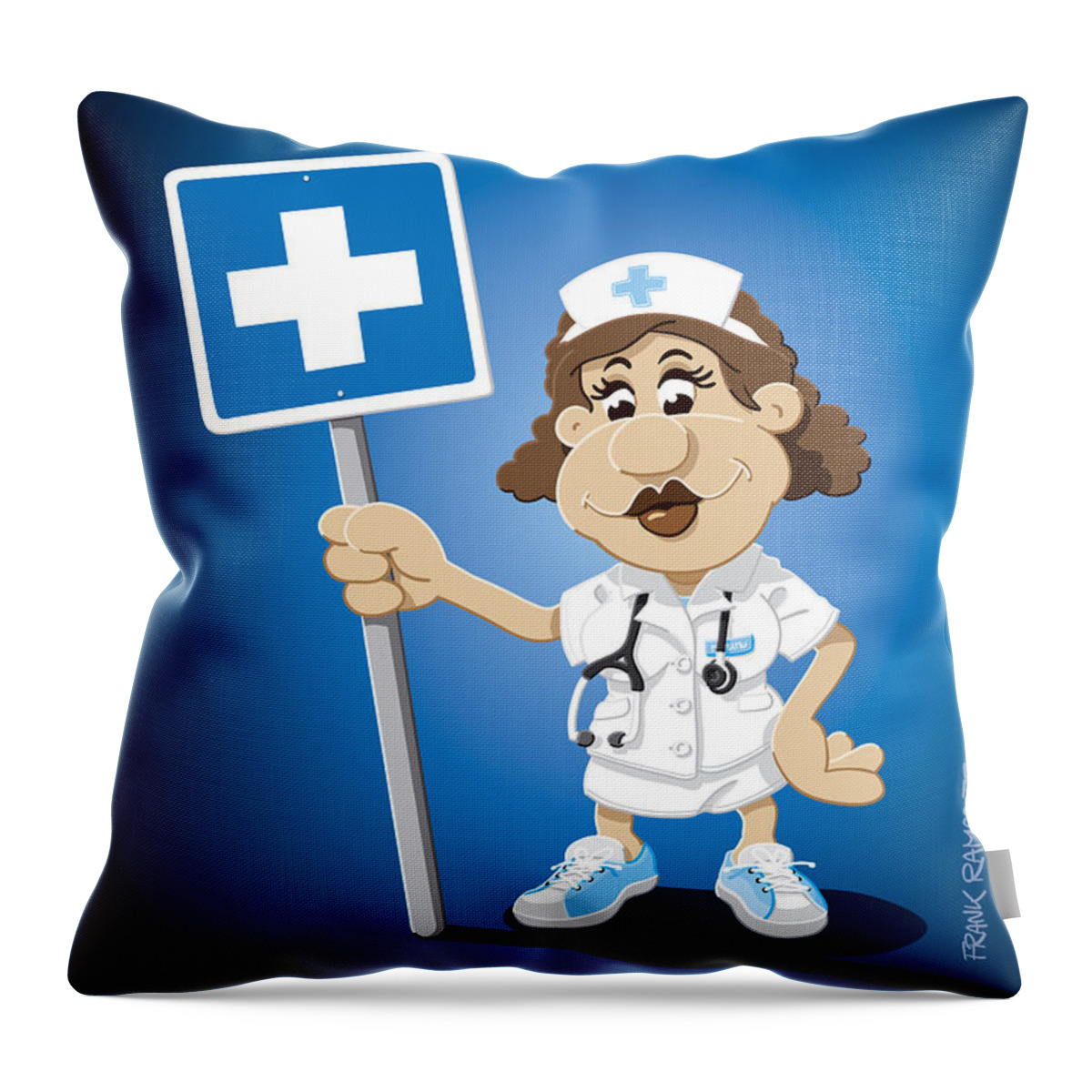 Nurse Throw Pillow featuring the digital art Nurse Cartoon Woman Hospital Sign by Frank Ramspott