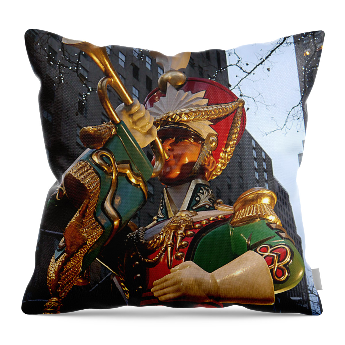 Nyc Throw Pillow featuring the photograph NYC - Rockerfeller Bugler by Richard Reeve