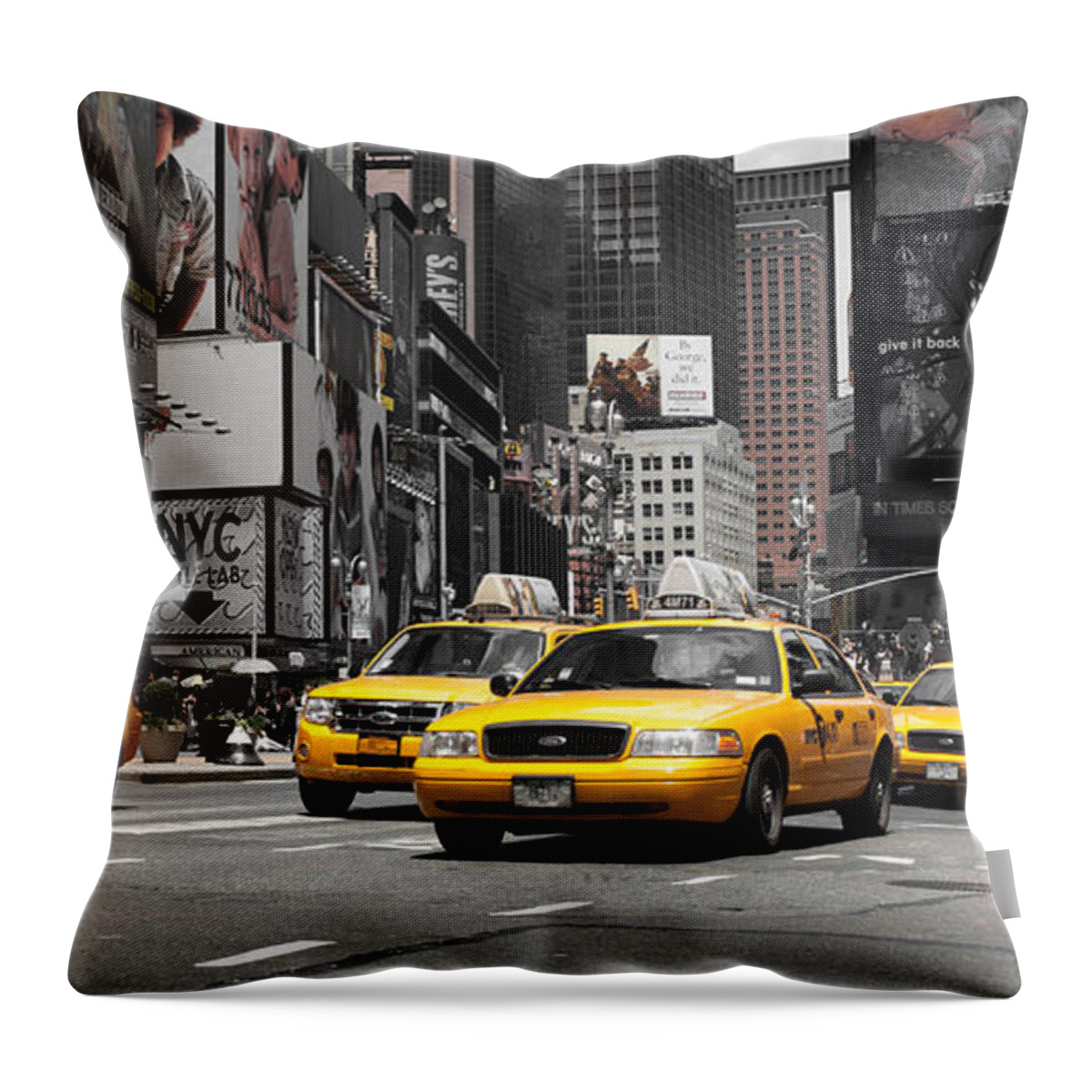 Manhatten Throw Pillow featuring the photograph NYC Yellow Cabs - ck by Hannes Cmarits