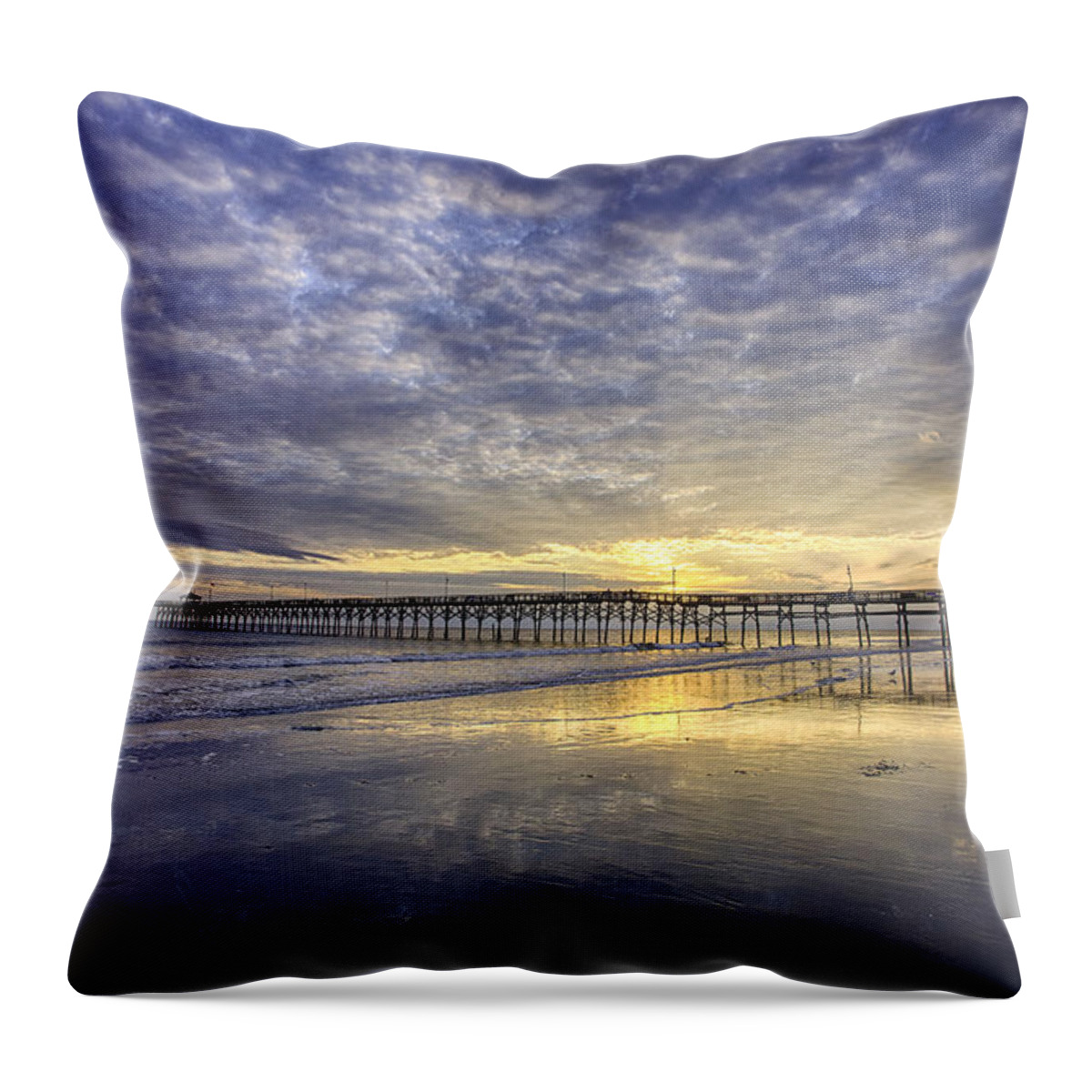 Oakisland Throw Pillow featuring the photograph Oak Island Pier Sunset by Nick Noble