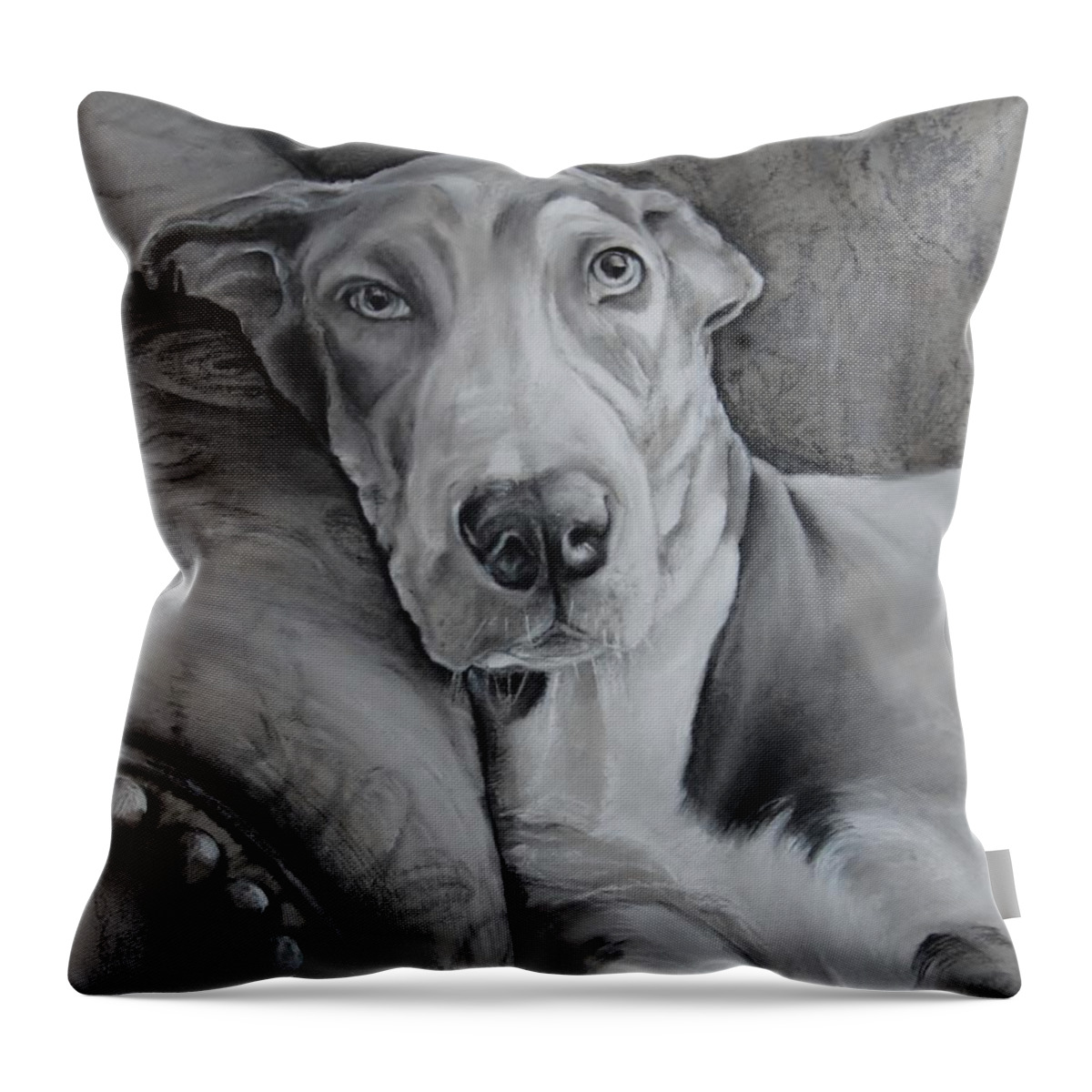 Puppy Throw Pillow featuring the drawing Oakley by Jean Cormier