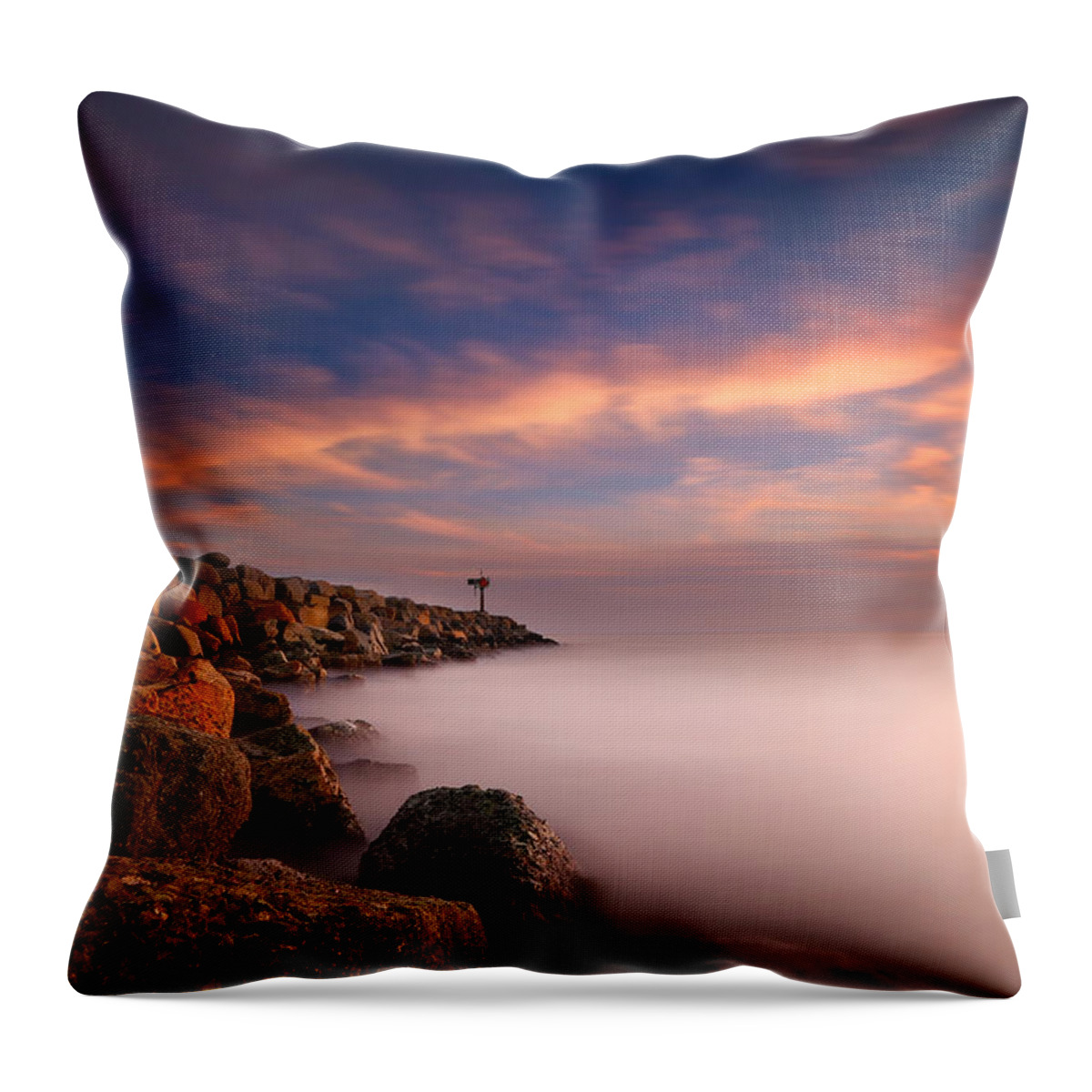 Clouds Throw Pillow featuring the photograph Oceanside Harbor Jetty Sunset 4 by Larry Marshall