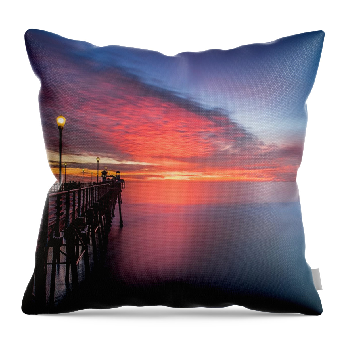 Ocean Throw Pillow featuring the photograph Oceanside Pier Sunset 16 by Larry Marshall