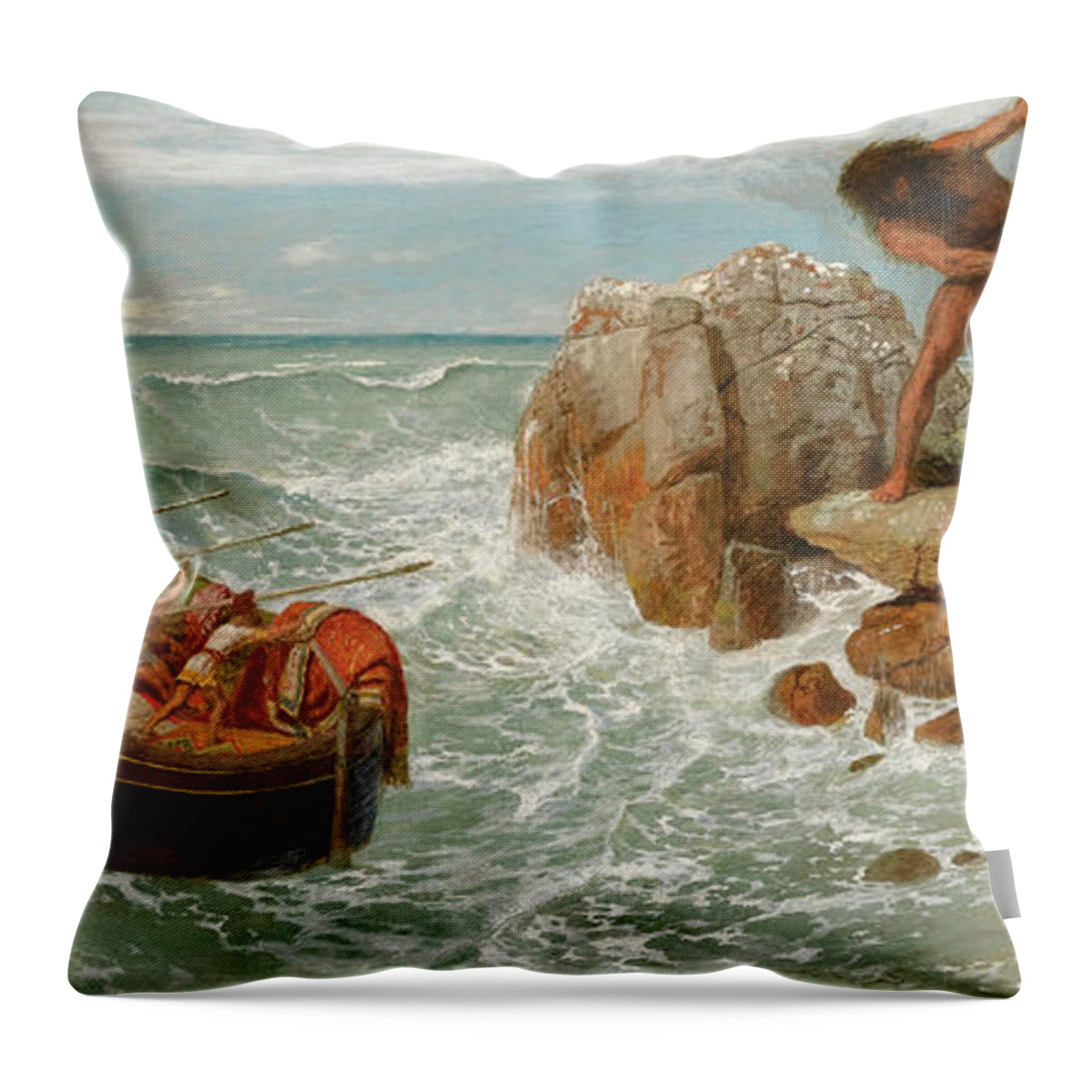 Arnold Boecklin Throw Pillow featuring the painting Odysseus and Polyphemus by Arnold Boecklin