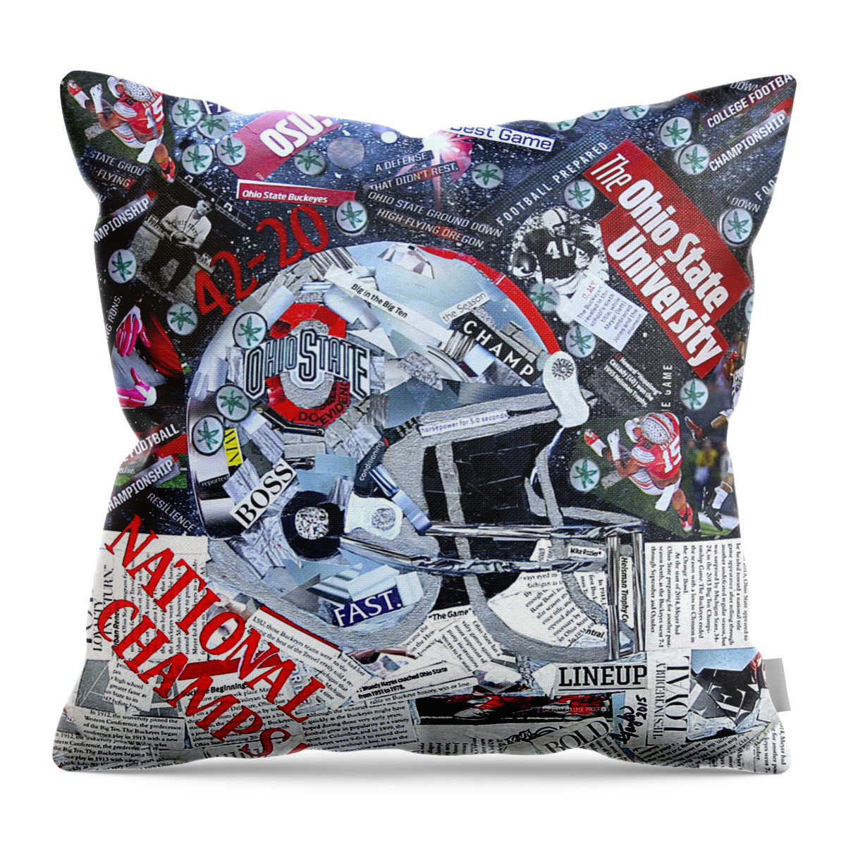  Ohio State Throw Pillow featuring the painting Ohio State University National Football Champs by Colleen Taylor
