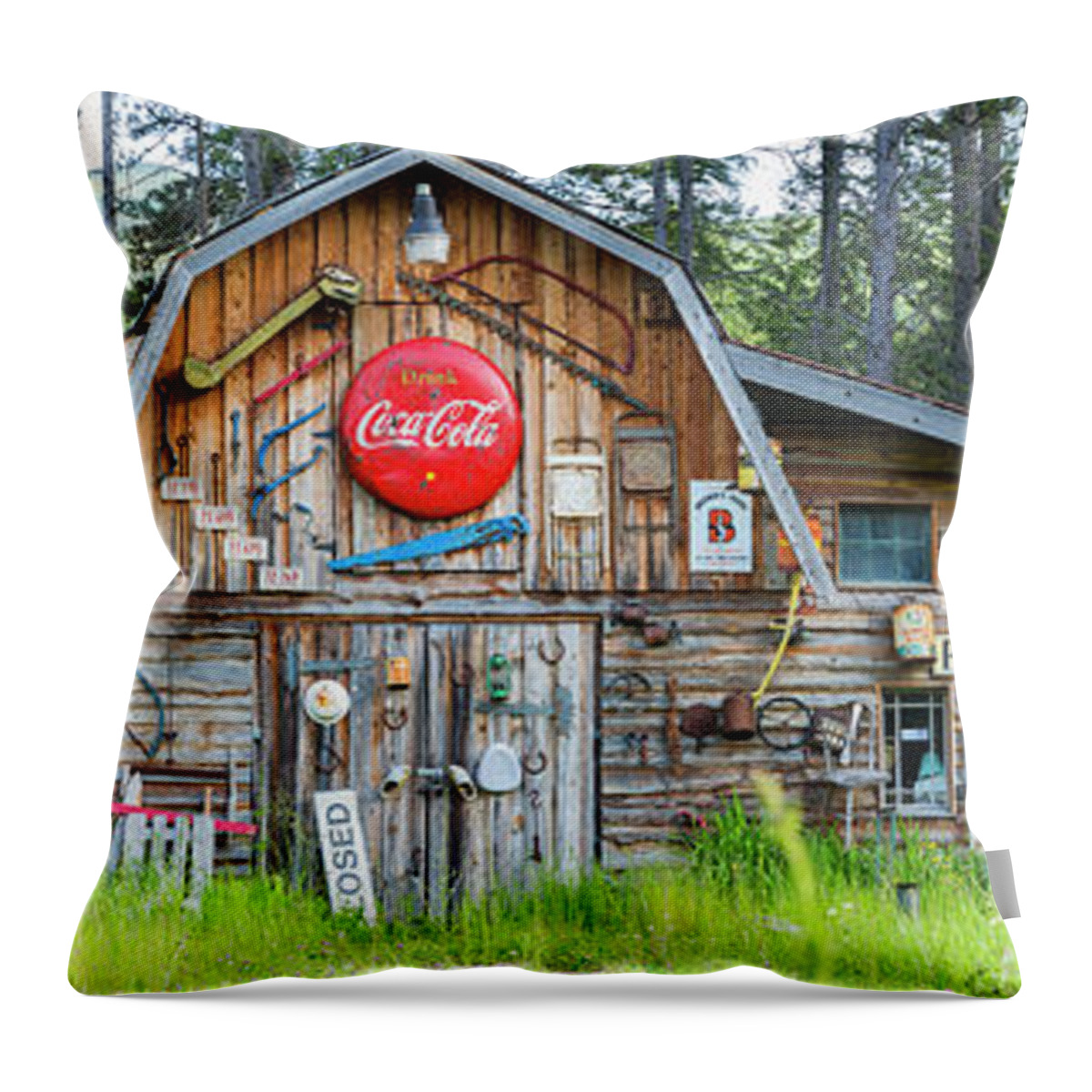 Panoramic Throw Pillow featuring the photograph Old Americana Barn, Montana, Usa by Peter Adams