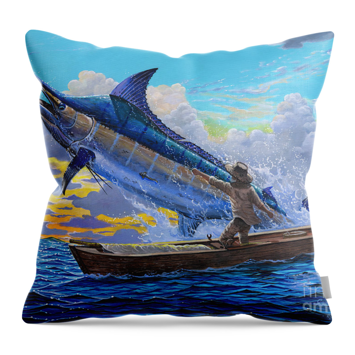 Marlin Throw Pillow featuring the painting Old Man and the Sea Off00133 by Carey Chen