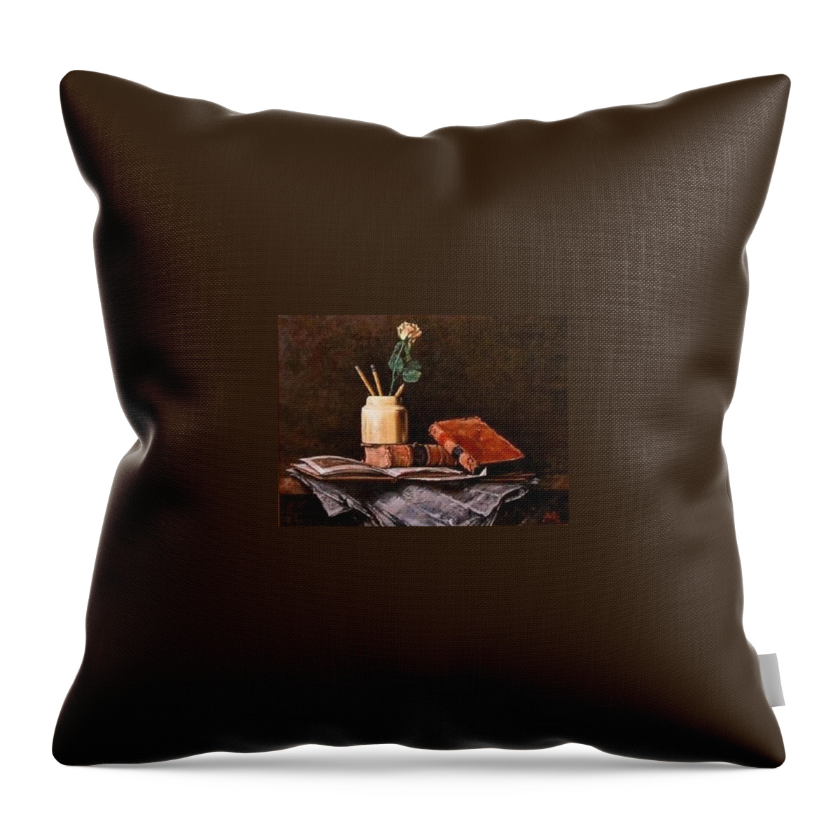 Still Life Throw Pillow featuring the painting Old News by Jim Gola