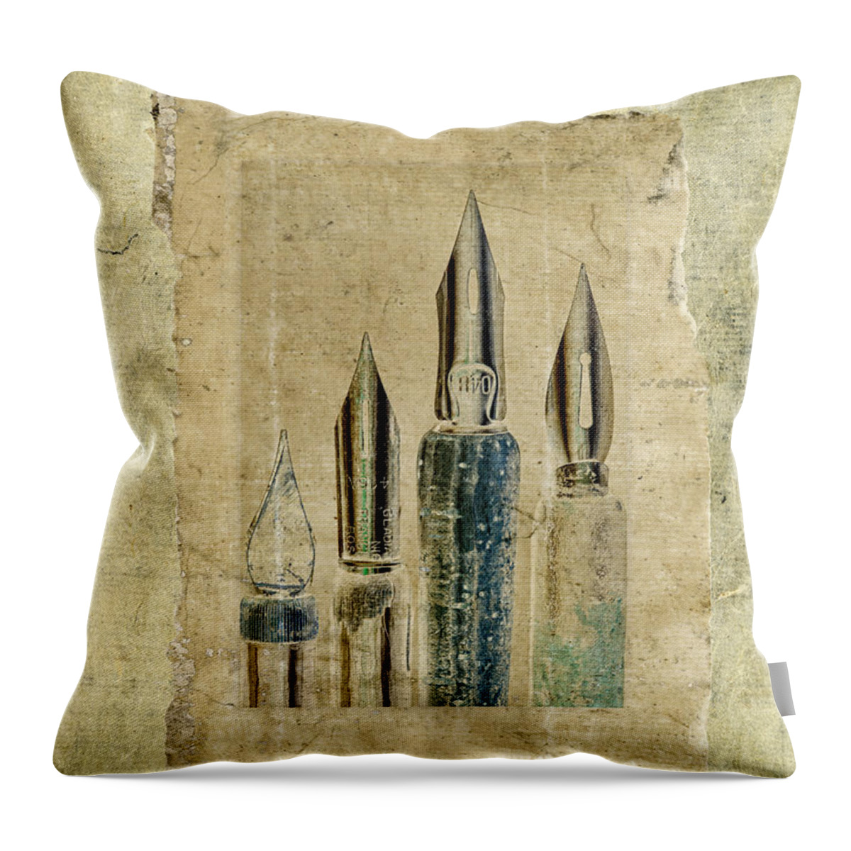 Pens Throw Pillow featuring the photograph Old Pens Old Papers by Carol Leigh